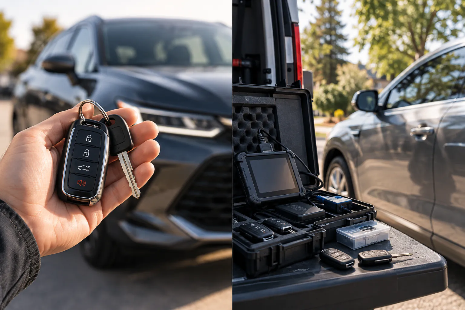 Mobile car key and locksmith work at the vehicle